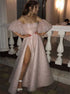 A Line Pink Off the Shoulder Sequined Slit Floor Length Backless Prom Dresses LBQ2912